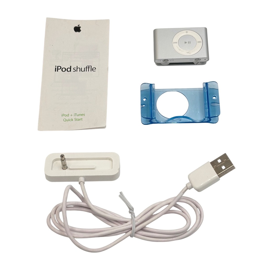 Apple iPod Shuffle 2nd Gen A1204 Silver Tested Working w Bundle Dock